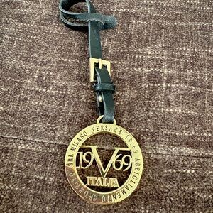 Versace 19V69 Black Leather Purse Fob Charm Milano Sportivo Italia